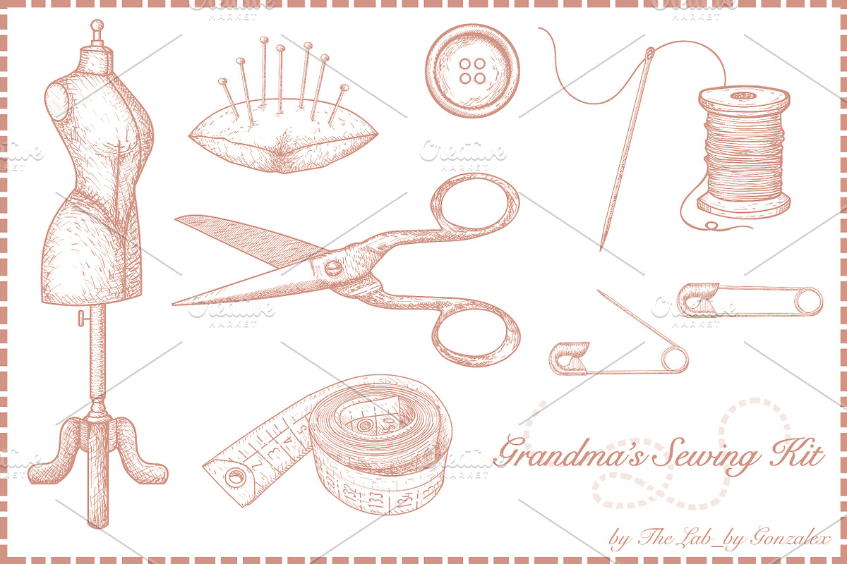 Grandma's Sewing Kit-Hand Drawn Icon, an Icon by alessandra_gonzalez (Photo 4 of 4)
