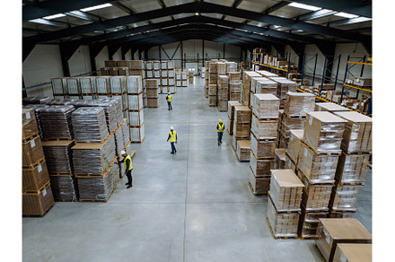 Top view of workers modern warehouse, an Industrial Photo by HalfPoint