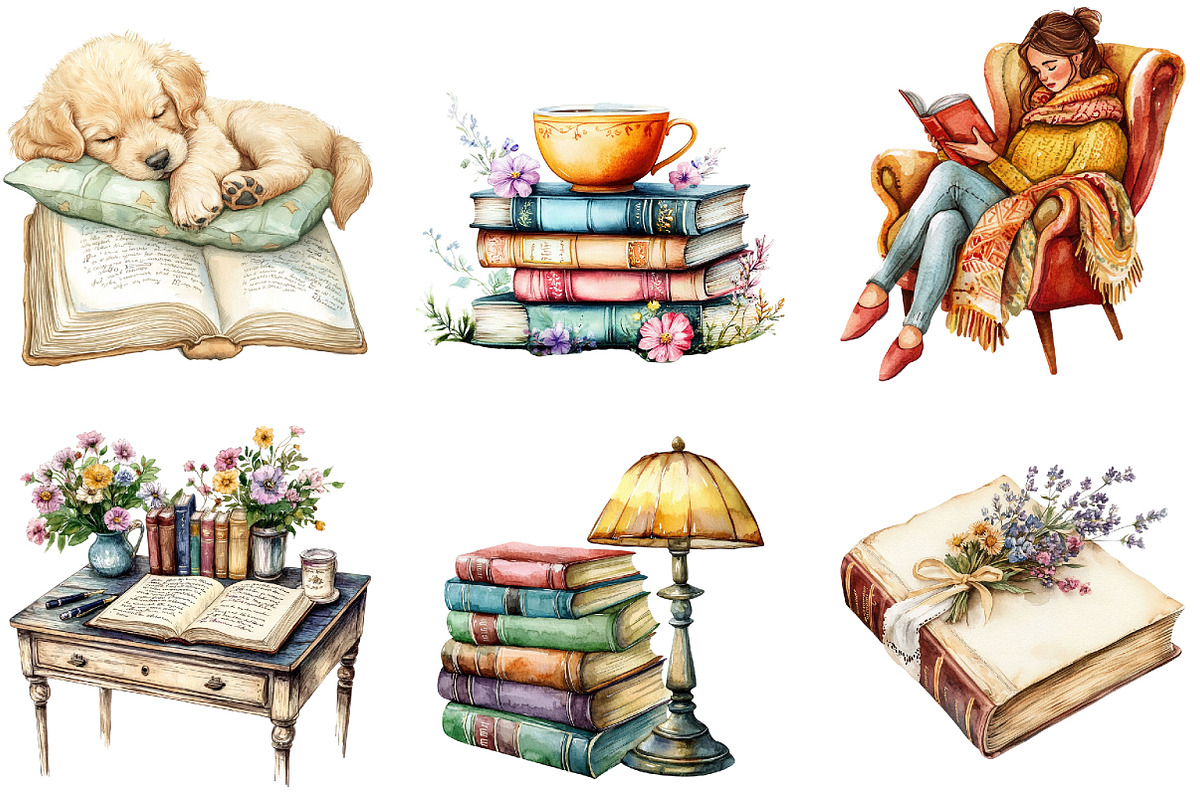 Book Lover Girl Reading Clipart, a Seasonal Illustration by Designking (Photo 4 of 5)