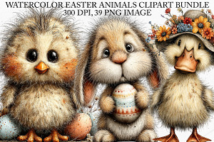 Watercolor Easter Animals Clipart, an Illustration by Canvas Craft