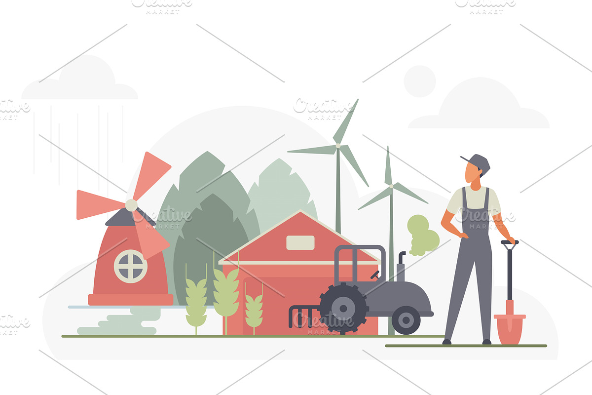 Modern sustainable agriculture farm, an Illustration by Lemberg Vector