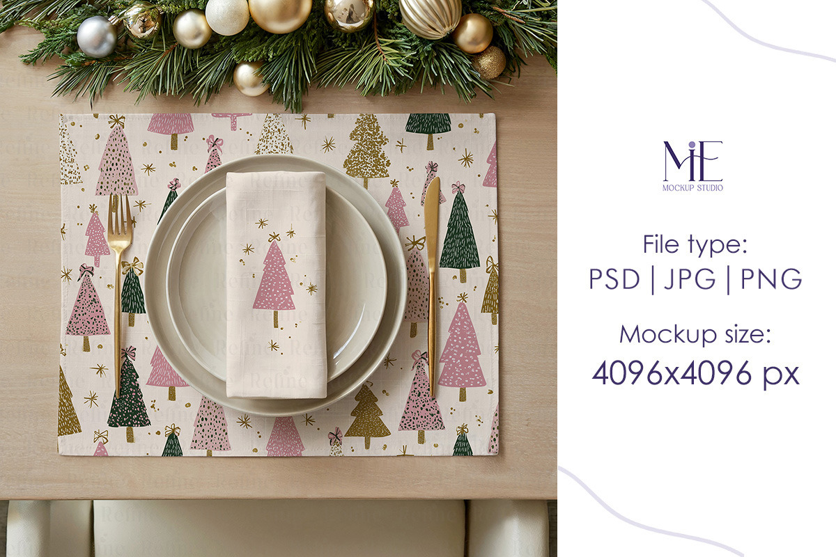 Christmas Placemat & Napkin Mockup, a Merchandise Mockup by Mie Mockup Studio (Photo 3 of 6)
