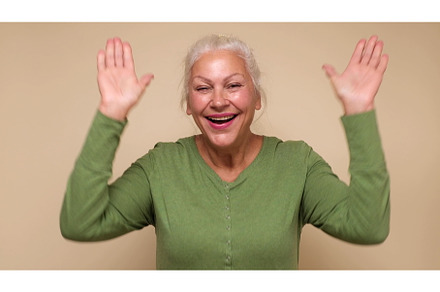 An elderly European woman is