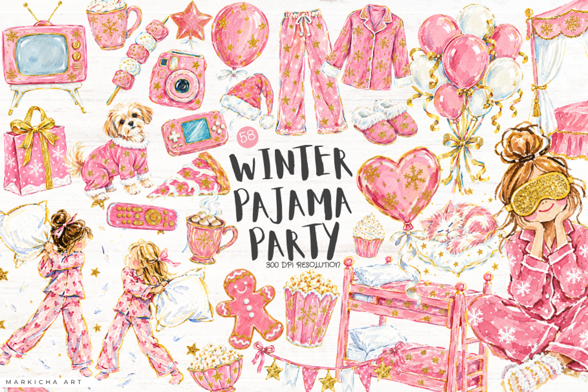 Winter Pajama Party Clipart, a Seasonal Illustration by Markicha Art (Photo 1 of 6)