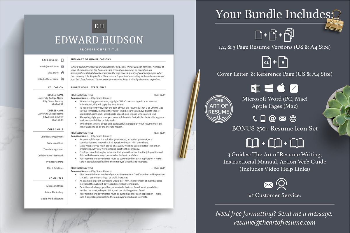 Executive Resume, CV Template, Cover, a Resume Template by The Art of Resume (Photo 2 of 8)