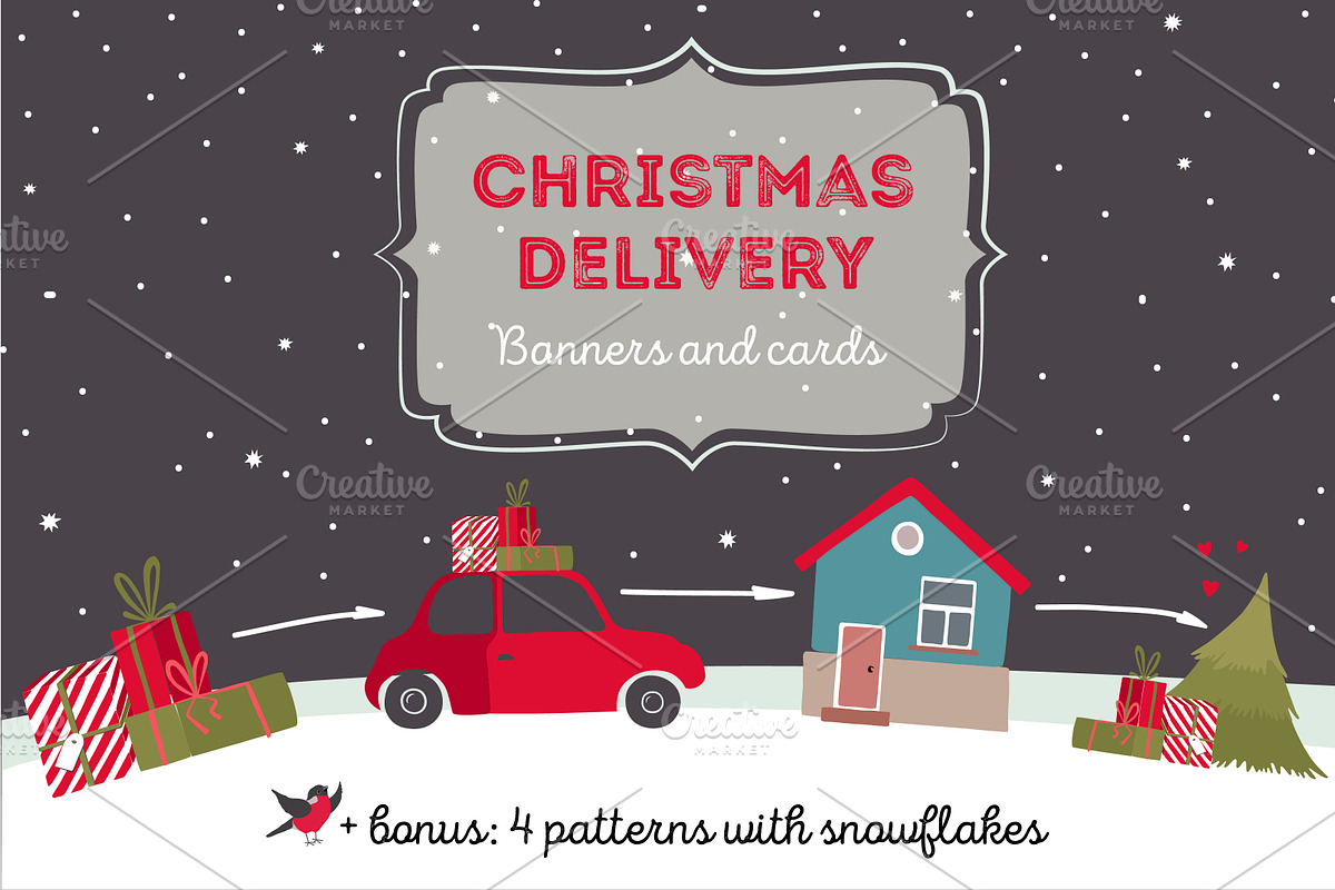 Christmas delivery banners, an Illustration by Olga Bonitas (Photo 1 of 5)
