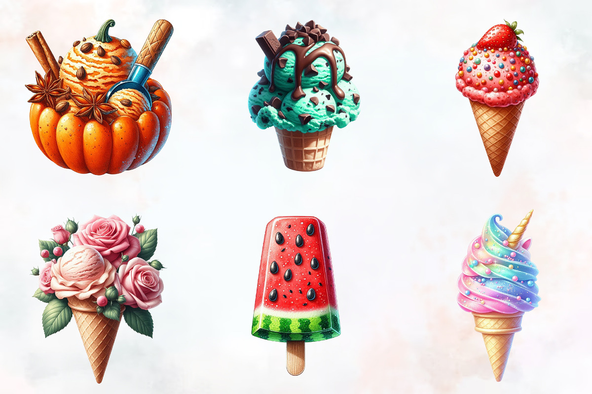 Ice Cream Watercolor Cliparts, an Illustration by RobertsArt (Photo 6 of 8)