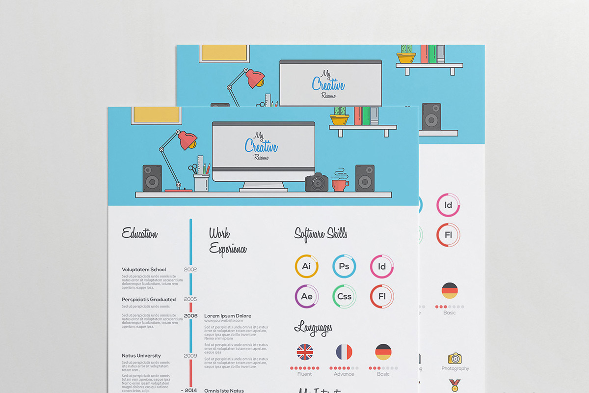 Flat Resume with Infographics, a Work Illustration by Creative Graphics (Photo 5 of 7)