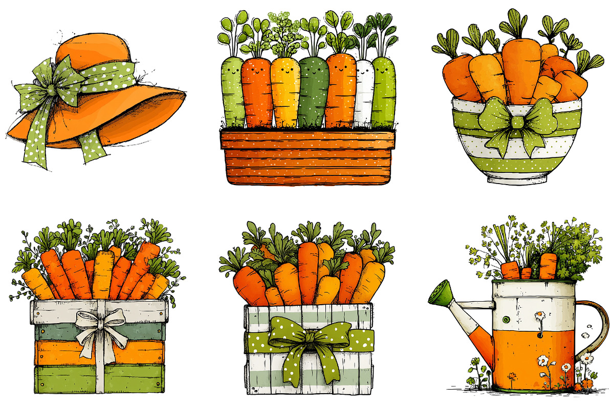 Carrot Easter Watercolor Clipart Set, an Illustration by Sublimation Artist (Photo 3 of 7)