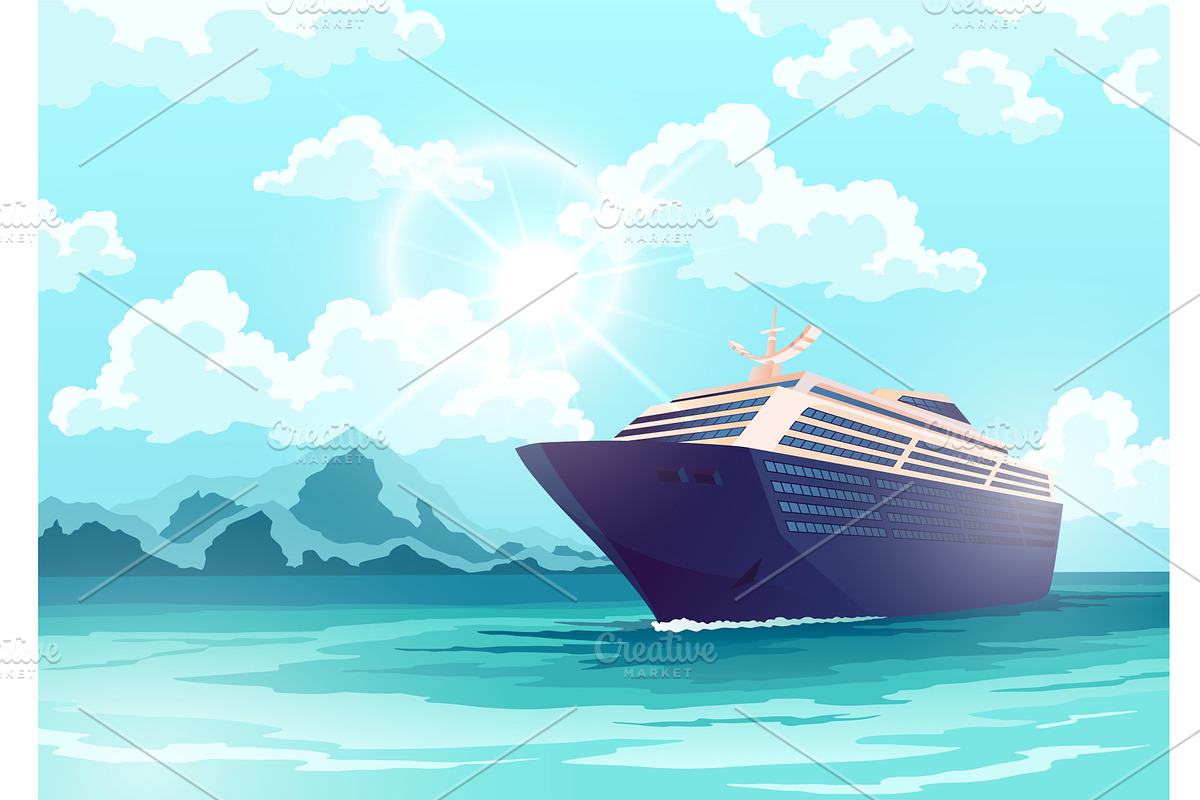 Cruise ship on the ocean with, an Illustration by Things for designers