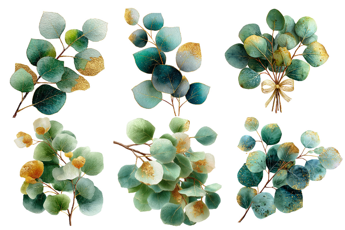 Watercolor and Gold Eucalyptus Clipa, an Illustration by Designworld (Photo 4 of 5)