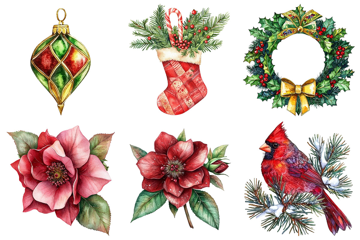 Christmas Stained Glass Clipart, a Seasonal Illustration by CitraGraphics (Photo 6 of 8)