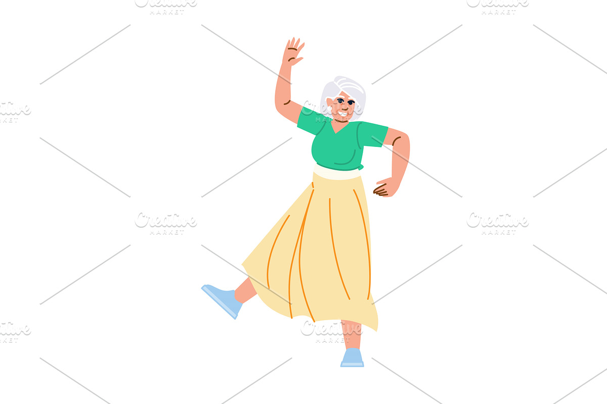 Senior woman dancing and waving, a Sport Illustration by pikepicture
