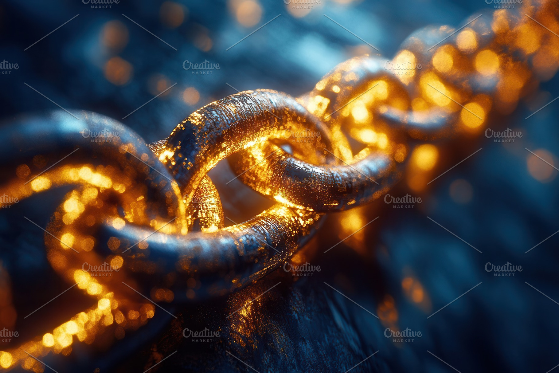 Chains illuminated by light showcase, a Photo by Tanuart