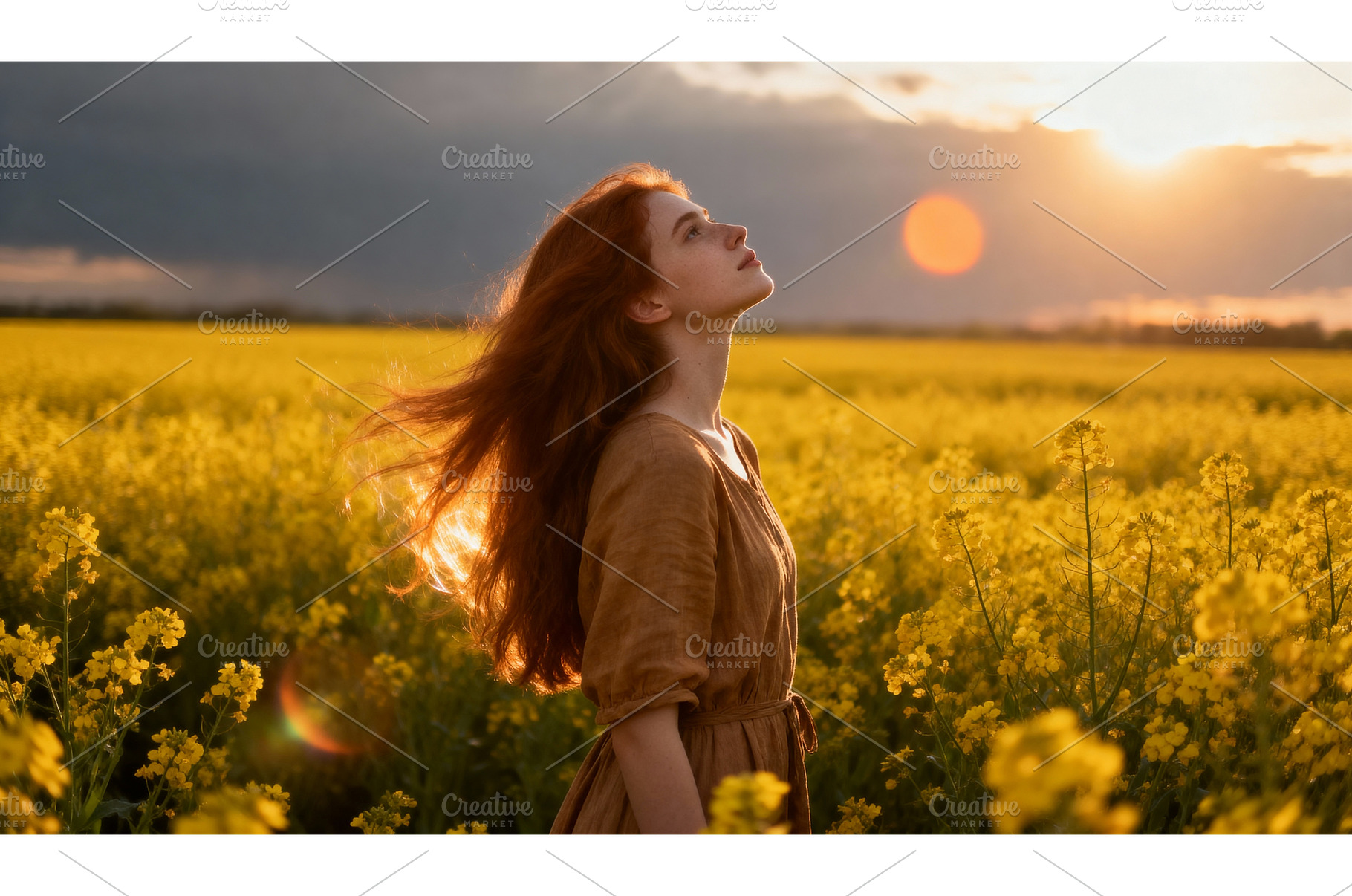 Woman with red hair standing in a, a Nature Photo by tilialucida