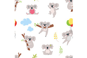 Cute koala seamless pattern. Cartoon, an Animal Illustration by LadadikArt