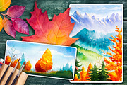 Autumn watercolor landscapes, an Illustration by AlexGreenArt (Thumbnail 9 of 11)