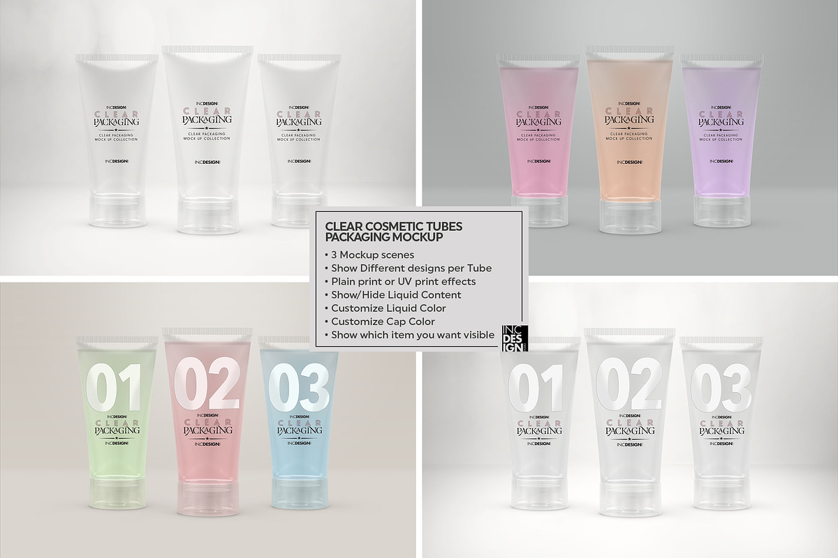 Clear Cosmetic Tube Mockups, a Packaging Mockup by INCDesign (Photo 5 of 9)