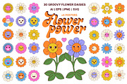 Groovy flowers with cartoon face, a Decorative Illustration by Lettering_Logo (Thumbnail 1 of 5)