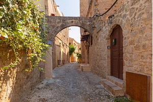 Stone street in old town of Rhodes, an Architecture Photo by kavalenkava