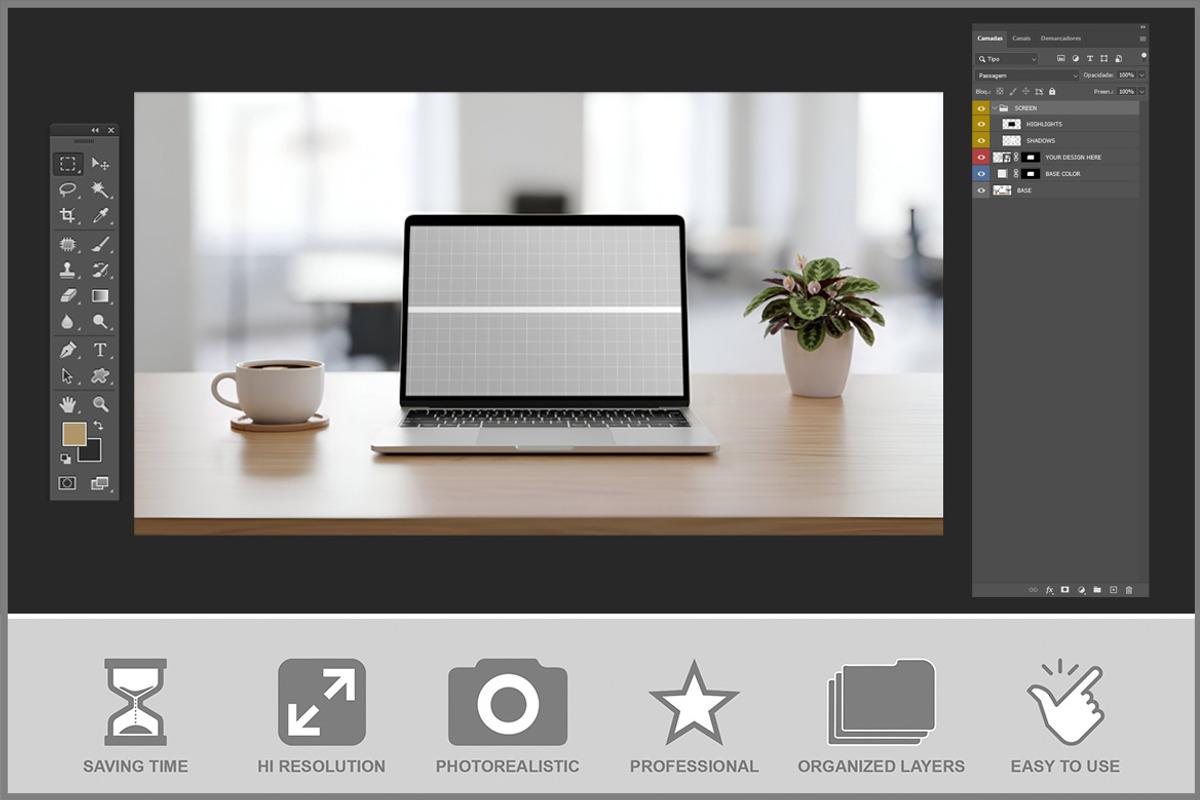 Laptop Screen Cup Mockup PSD, a Mockup by Bruno's Shop (Photo 3 of 4)