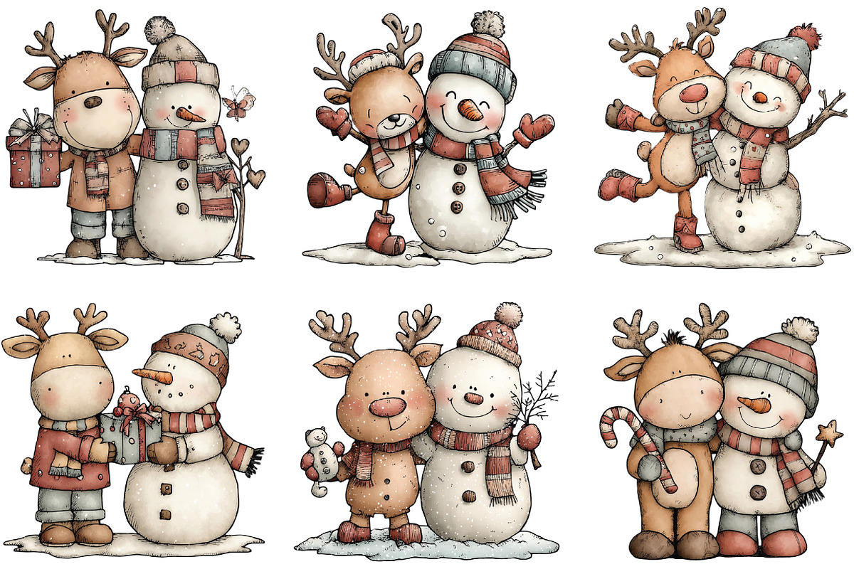 Christmas Reindeer Snowman Clipart, an Illustration by CraftArtStudio (Photo 3 of 6)