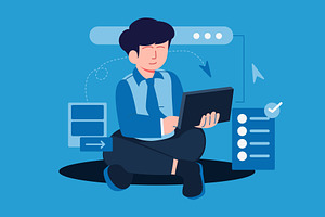 Businessman Working using Laptop, a Person Illustration by Ahmad_Studio