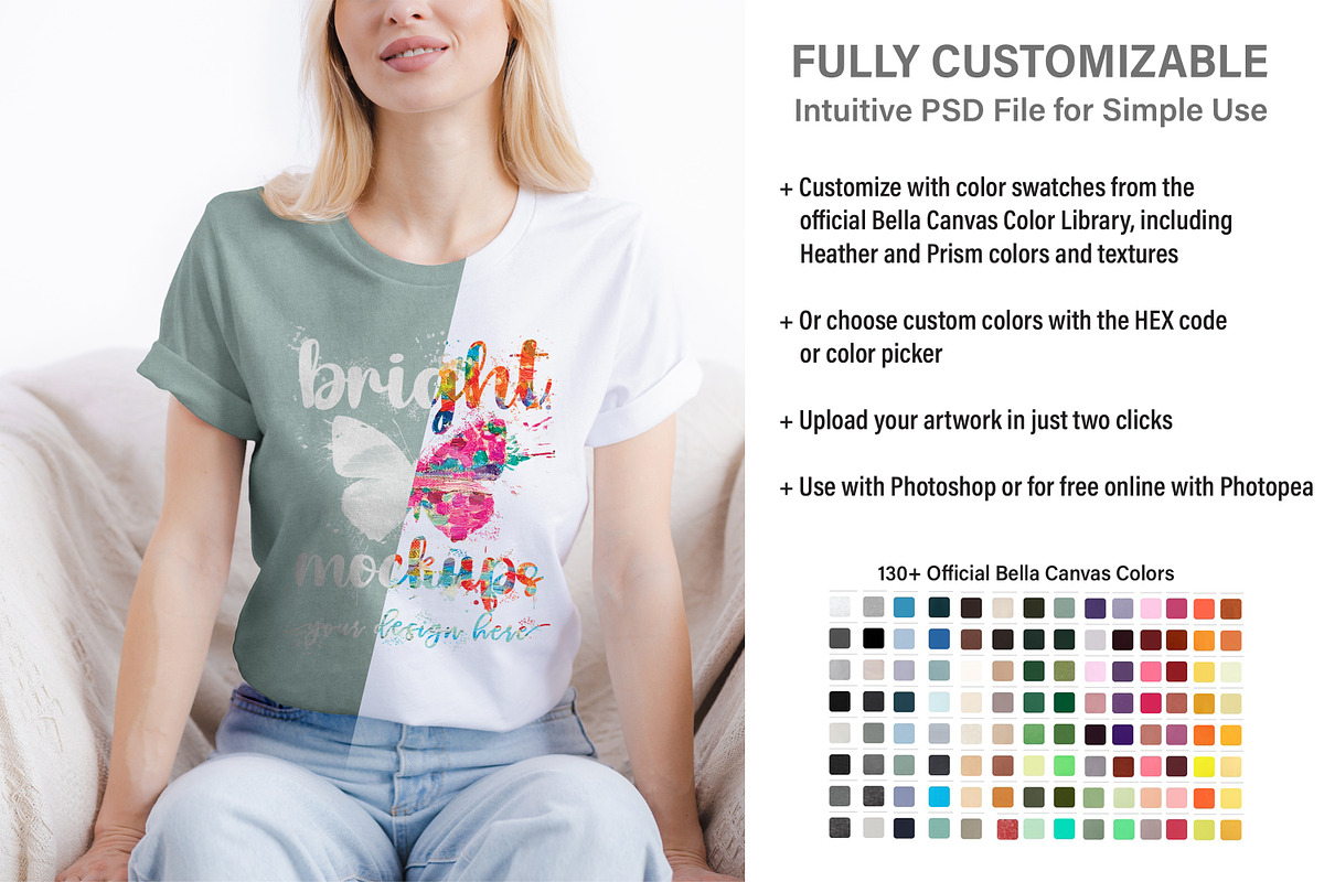 Bella Canvas 3001 T-shirt Mockup, a Print Template by BrightMockups (Photo 2 of 3)