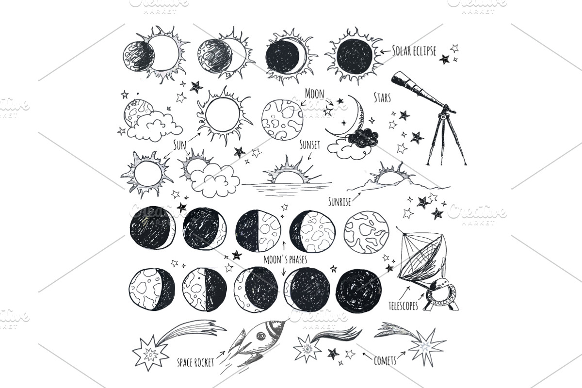 Astronomy and space doodle elements, a Technology Illustration by Elina_Li (Photo 2 of 18)