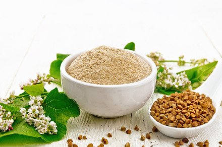 Flour buckwheat brown in bowl