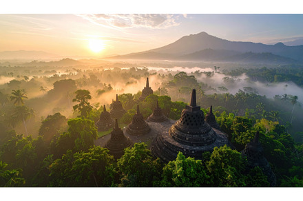 Majestic Borobudur temple at sunrise