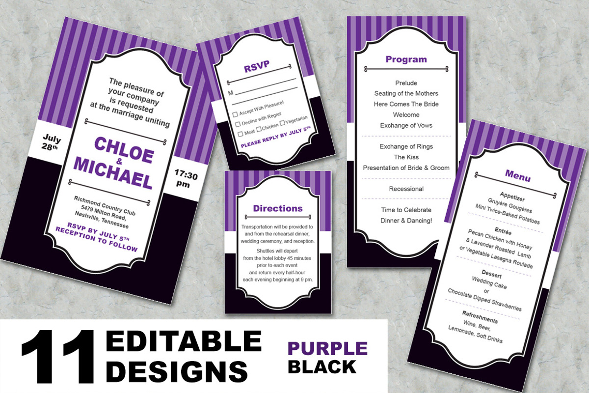 Purple Black Wedding Suite, an Invitation Template by Elegrad Design Agency (Photo 2 of 7)