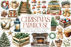 Watercolor Farmhouse Christmas PNG, an Illustration by SinaCreation