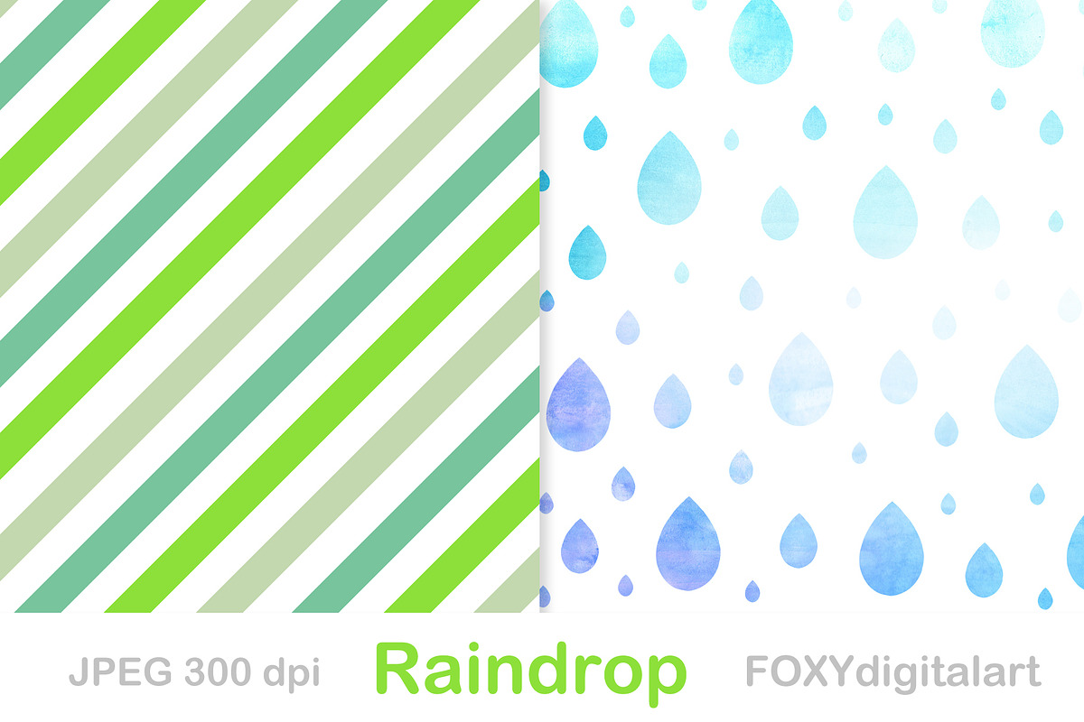 Rain drops digital paper watercolor, a Pattern Graphic by FOXYdigitalart (Photo 1 of 6)