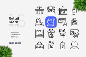 Retail Store Outline Icons, an Outline Icon by Upnowgraphic