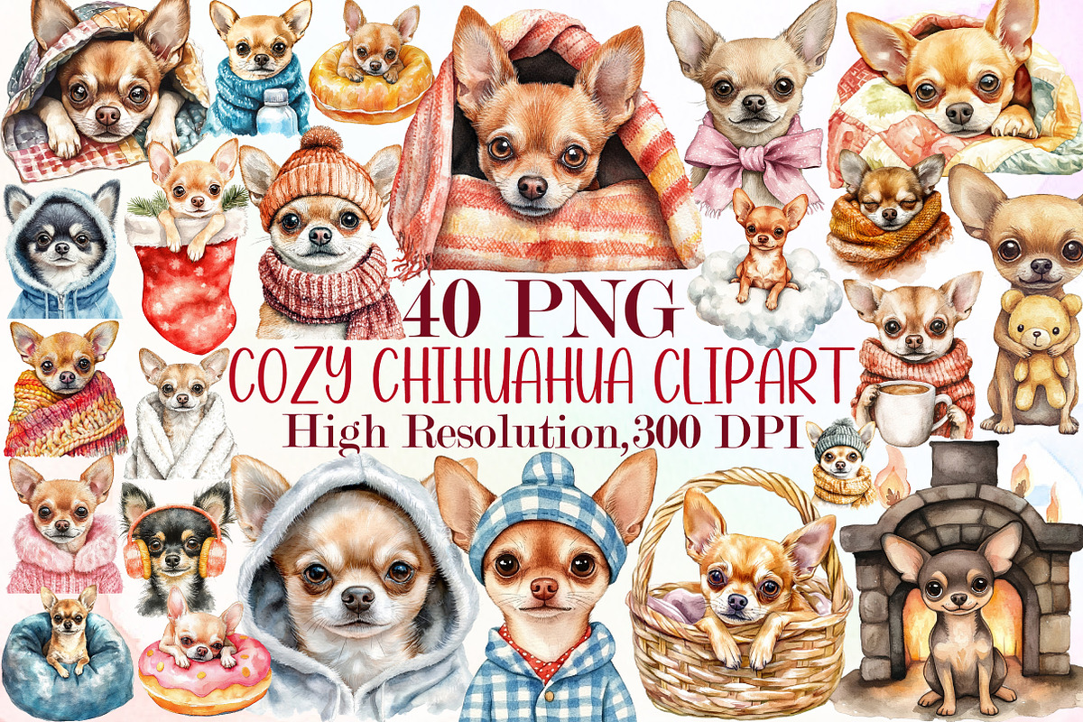 Cozy Chihuahua Clipart Set, an Illustration by Sublimation Artist (Photo 1 of 6)