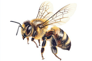 Honeybee in flight detailed watercol, an Animal Photo by Pixeness Studio