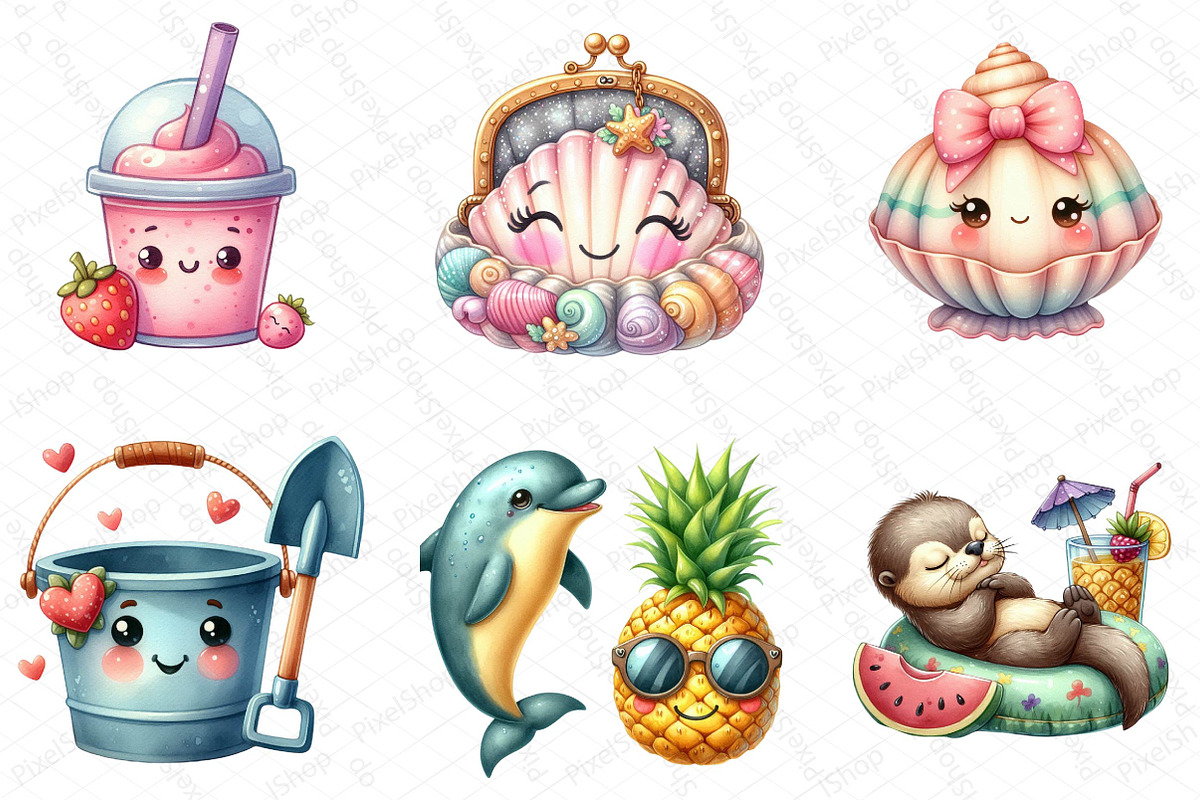 Kawaii Summer Beach Clipart Bundle, an Illustration by DreamPrint404 (Photo 4 of 6)