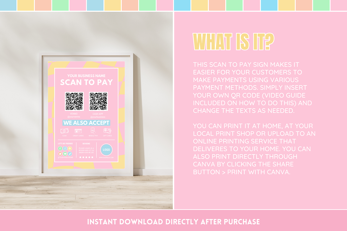 Pastel Scan to Pay Sign, a Stationery Template by SunshineStudioBoutique (Photo 2 of 11)