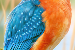 Common kingfisher perched on mossy branch close up