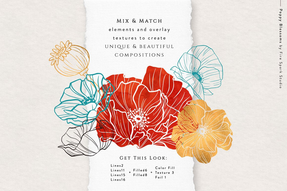 Poppy Blossoms Vector Illustrations, a Texture Illustration by Fire Spark Studio (Photo 5 of 6)