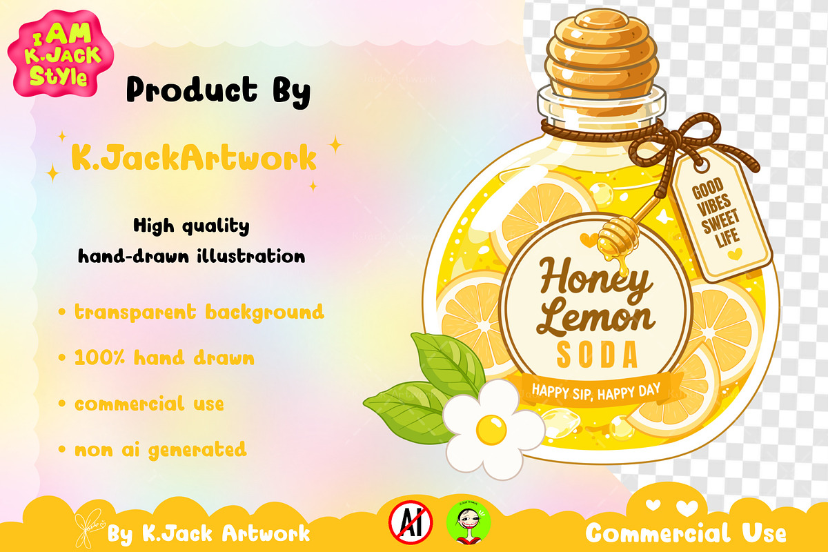 Cute Honey Lemon Soda Clipart PNG, a Food Illustration by K.JackArtwork (Photo 3 of 4)