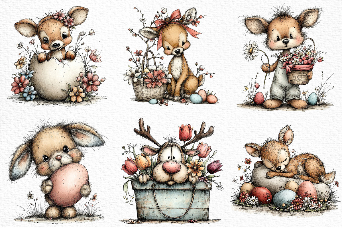 Whimsical Easter Deer Clipart, an Illustration by Craft Nest (Photo 3 of 11)