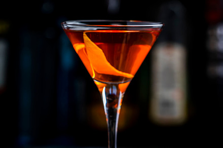 Bobby Burns strong cocktail drink with scotch whiskey, vermouth, a Food & Drink Photo by 5PH