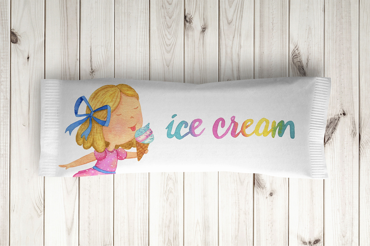 Watercolor Ice Cream clipart., a Decorative Illustration by Kattarina Po (Photo 8 of 9)