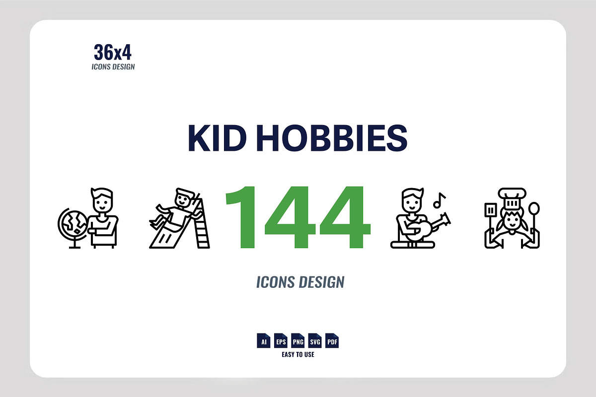 144 Kid Hobbies Icon Set, an Outline Icon by Foxyard studio (Photo 1 of 6)