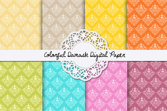 Colorful Damask Digital Paper preview 2