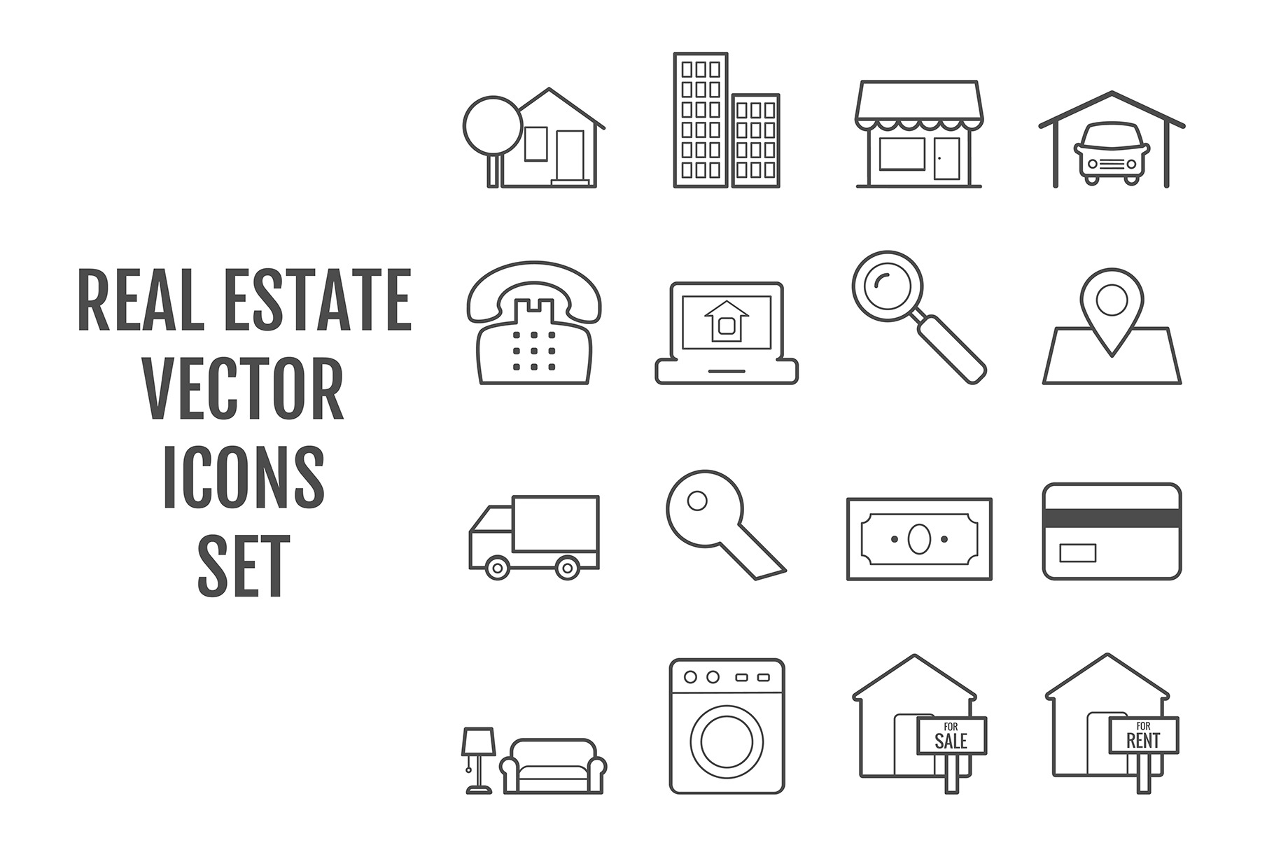 16 vector line real estate icons, an Outline Icon by Irina Romanova