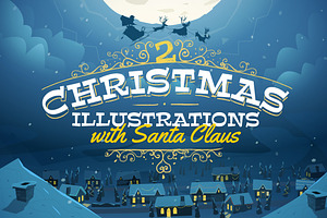 2 Christmas Illustrations with Santa