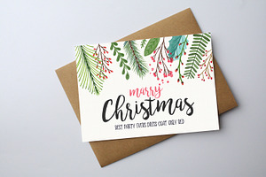 Christmas Vintage Floral Greeting, a Card Template by graphicforest